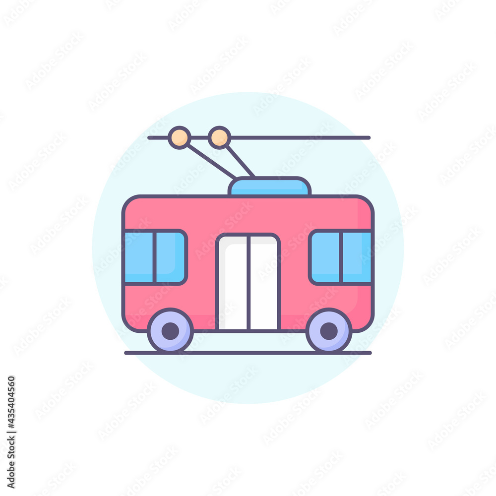 Trolley bus vector round icon style illustration. EPS 10 File