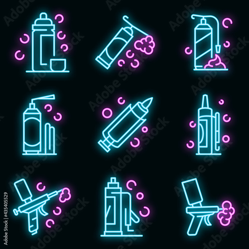 Polyurethane foam icons set. Outline set of polyurethane foam vector icons neon color on black