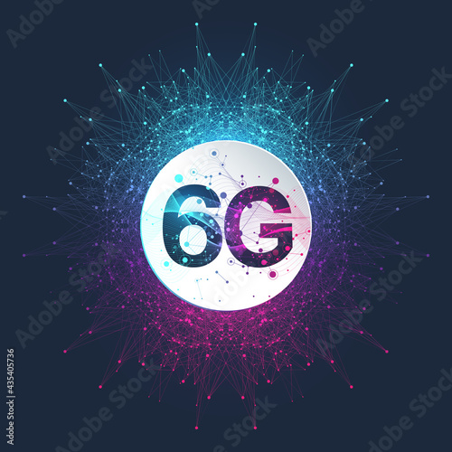 Concept of future technology 6G network wireless systems. The concept of 6G network, high-speed mobile Internet, new generation networks. Banner. Vector illustration.