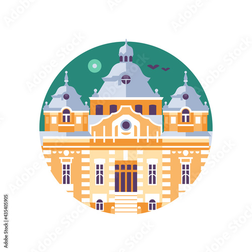 Hungary Thermal Bath Building Icon in Flat