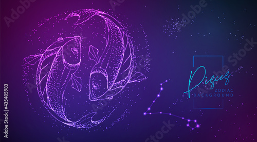 Neon modern  fluid background with astrology Pisces zodiac sign. Vector illustration photo