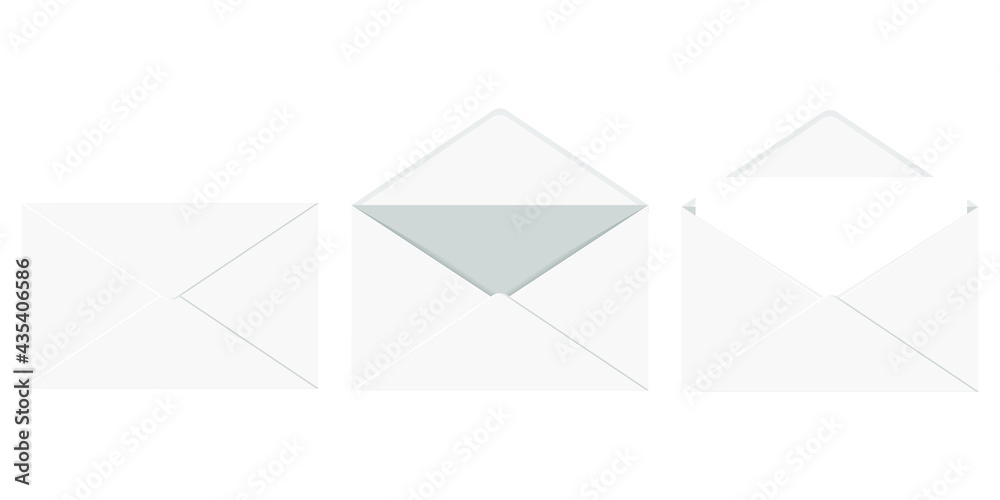 White realistic vector envelope set isolated on white background White realistic vector envelope set isolated on white background