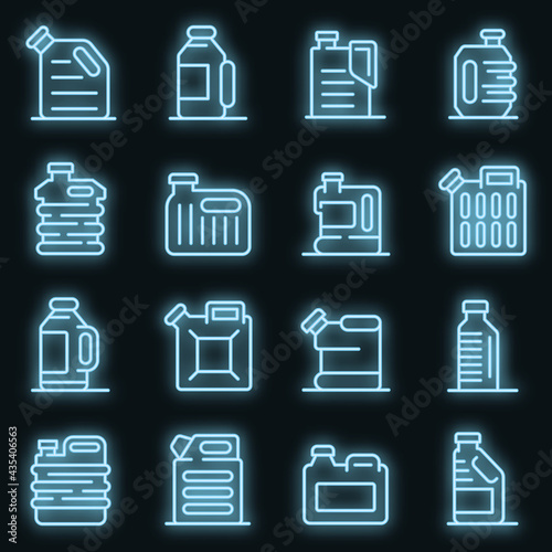 Canister icons set. Outline set of canister vector icons neon color on black