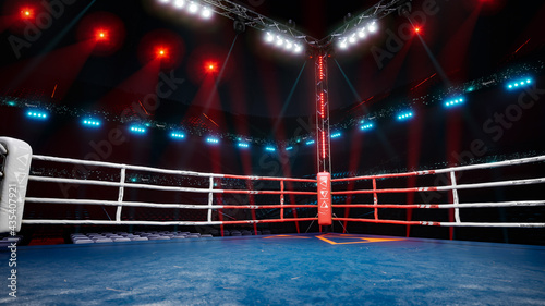 Empty boxing arena waiting new round 3d render illustration © AStakhiv