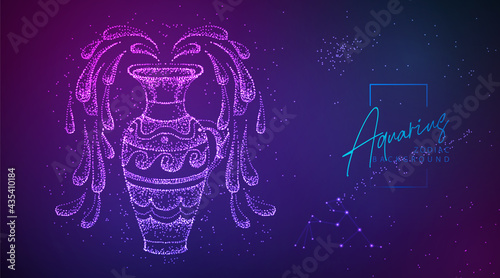 Neon modern  fluid background with astrology Aquarius zodiac sign. Vector illustration