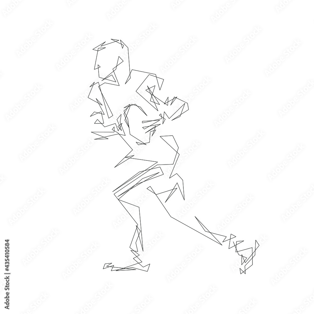 Rugby player running with ball, line art, abstract vector silhouette from continuous line