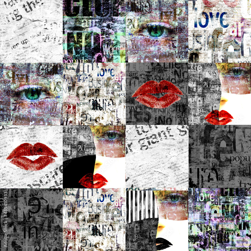 Fototapeta premium Newspaper paper grunge newsprint patchwork seamless pattern background