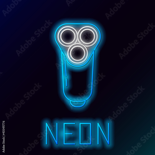 Glowing neon line Electric razor blade for men icon isolated on black background. Electric shaver. Colorful outline concept. Vector