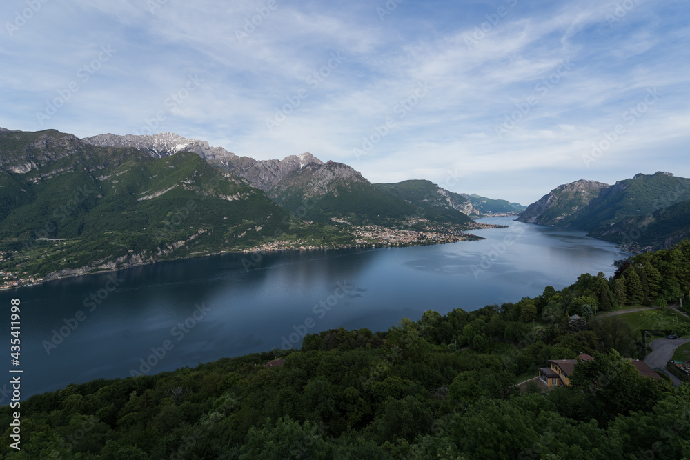 Landscape panoramic view over Lecco branch of lake Como from Civenna.