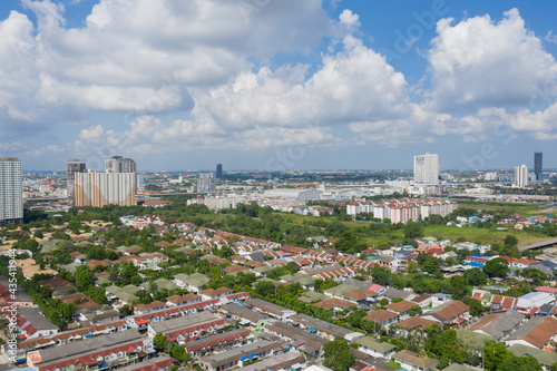 Aerial city view from flying drone at Nonthaburi, Thailand, top view of the city © waranyu