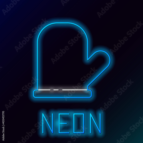 Glowing neon line Oven glove icon isolated on black background. Kitchen potholder sign. Cooking glove. Colorful outline concept. Vector