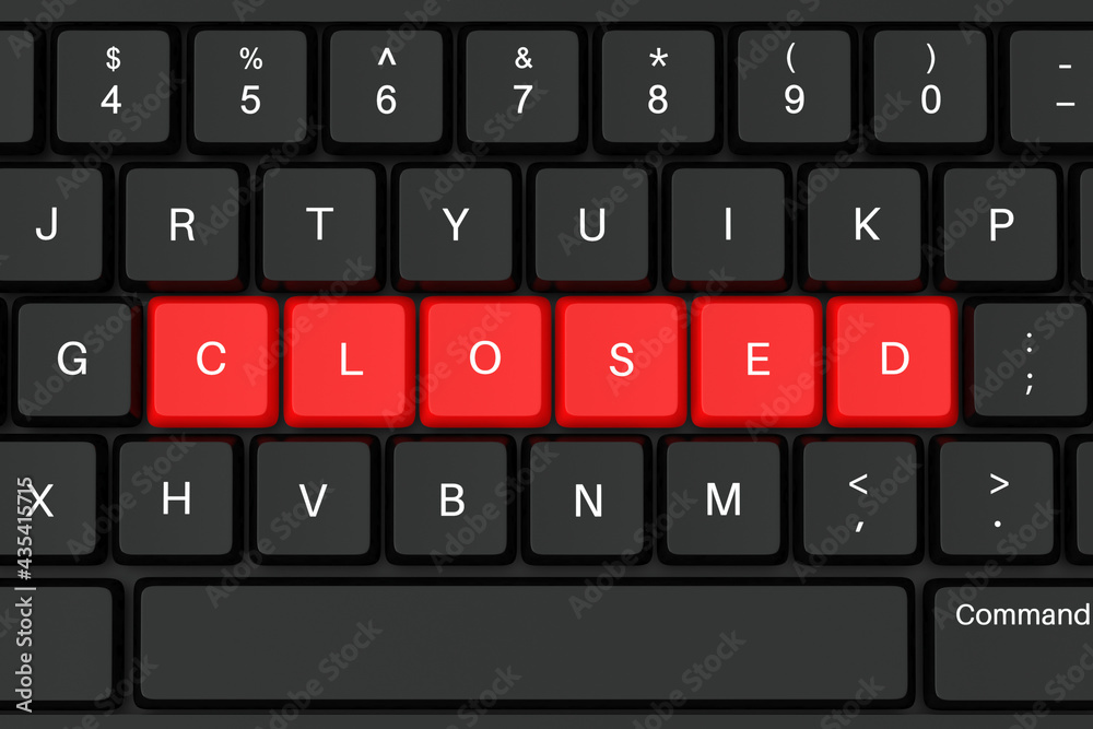 Closed sign written with red keys on a black keyboard. 3d render illustration Closed sign written with red keys on a black keyboard. 3d render illustration