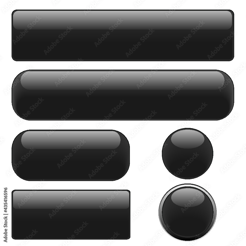 Set black glossy web buttons isolated on a white background Set black glossy web buttons isolated on a white background