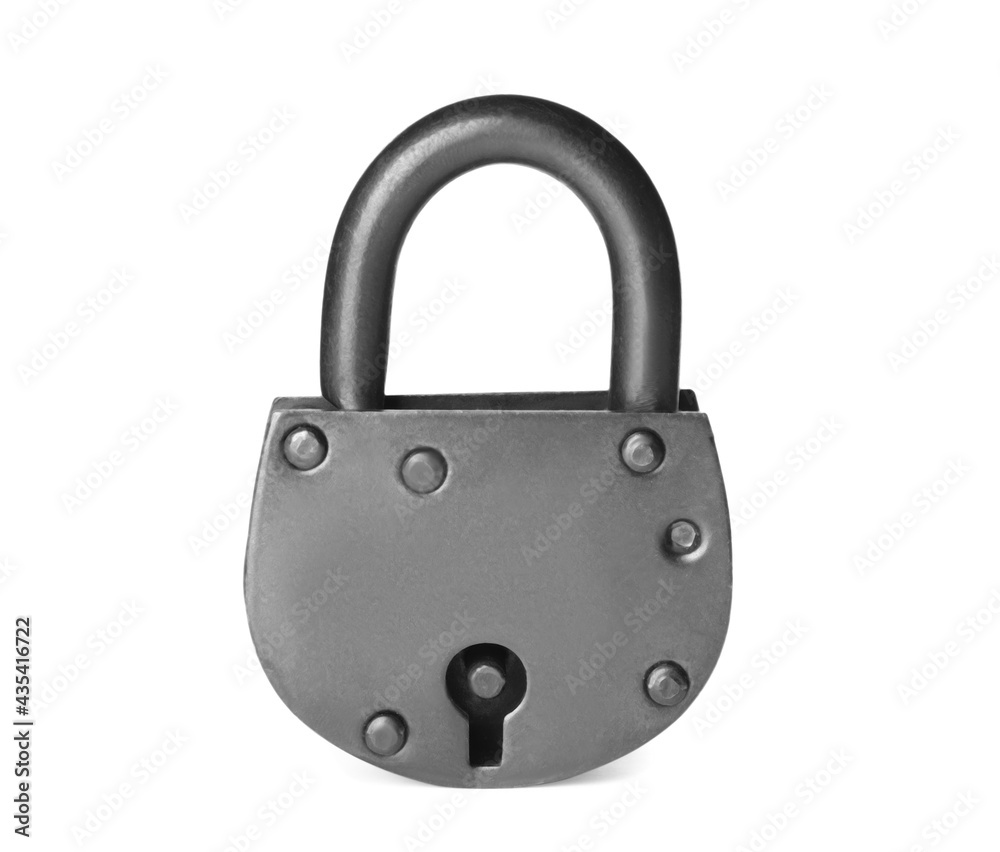 Modern padlock isolated on white. Safety and protection Modern padlock isolated on white. Safety and protection