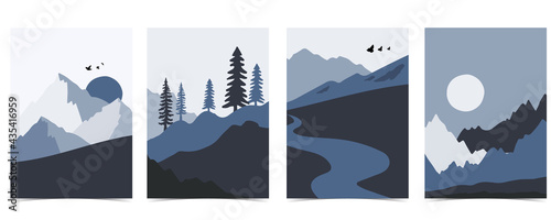 Collection of nature landscape background set with mountain,sea,sun,moon.Editable vector illustration for website, invitation,postcard and poster