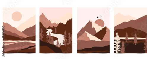 Collection of nature landscape background set with mountain,sea,sun,moon.Editable vector illustration for website, invitation,postcard and poster