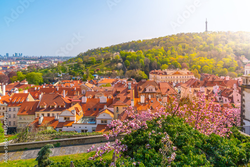 Photography Prague lookout from Hradcany on sunny spring day