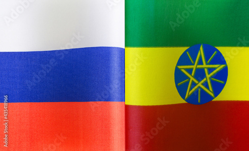 fragments of the national flags of Russia and the Republic of Ethiopia close-up