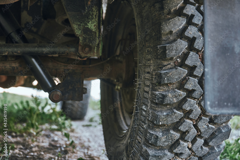Tire treads in the mud, Jeep wheels Tire treads in the mud, Jeep wheels