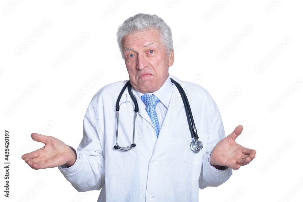 portrait of surprised senior male doctor with stethoscope portrait of surprised senior male doctor with stethoscope