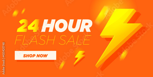 24 hour sale discount banner. Orange special promotional poster. 24h flash sale. Vector 