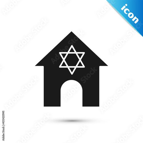 Grey Jewish synagogue building or jewish temple icon isolated on white background. Hebrew or judaism construction with David star. Vector