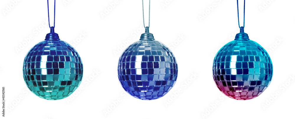 Fototapeta premium Set with colorful shiny disco balls on white background. Banner design