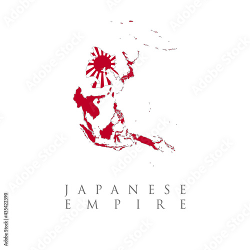 Militarism, Empire of Japan, japanese army flag, japan map, world war two image. vector map of the Empire of Japan for your design. Map of Empire of Japan/Japanese Empire during WWII in 1942,