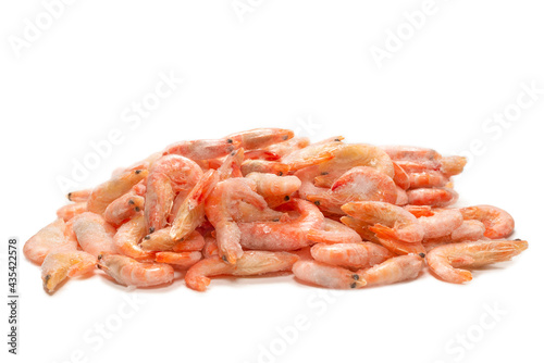 Fresh shrimps in ice. Top view.