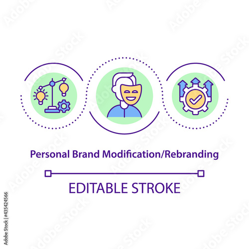 Personal brand modification concept icon. Platform upgrade, internet presence. Business rebranding idea thin line illustration. Vector isolated outline RGB color drawing. Editable stroke