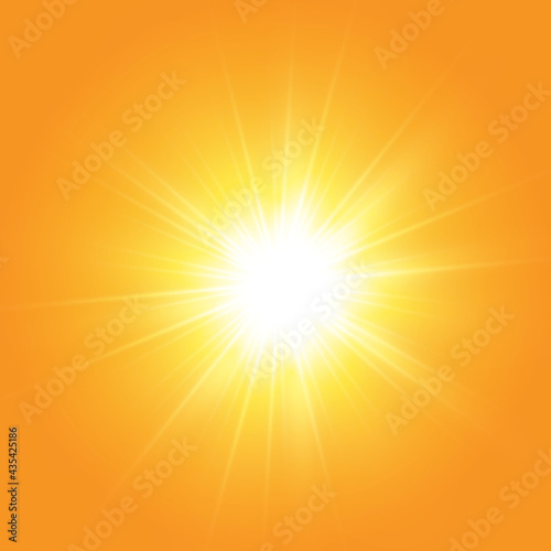 Warm sun on a yellow background. Leto.bliki solar rays.Оrange yellow background.