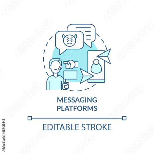 Messaging platforms concept icon. Cyberbullying channel idea thin line illustration. Inappropriate photo and video sharing. Vector isolated outline RGB color drawing. Editable stroke