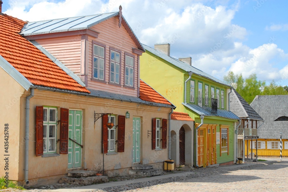 wooden houses in town, Rumsiskes, Lithuania