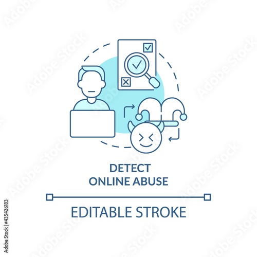Detecting online abuse concept icon. Cyberbullying prevention step idea thin line illustration. Implementing preventive measures. Vector isolated outline RGB color drawing. Editable stroke