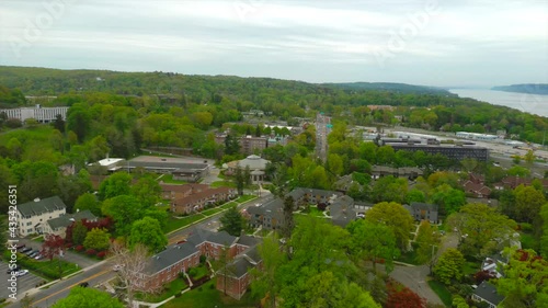 Scenic Aerial Landscape View of Tarrytown, New York on a Cloudy Day