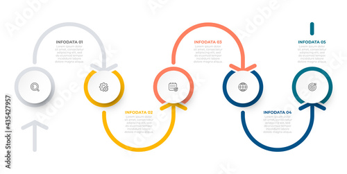 Business infographic. Timeline process with icons and numbers 5 options or steps. Vector illustration.