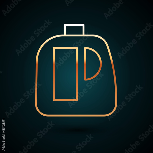 Gold line Plastic bottles for laundry detergent, bleach, dishwashing liquid or another cleaning agent icon isolated on dark blue background. Vector Illustration