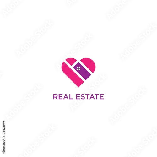 heart and building logo for real estate 