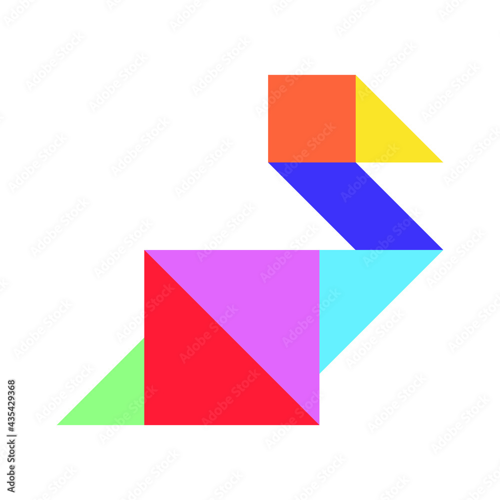 Color tangram puzzle in bird (duck, goose, swan) shape on white background Color tangram puzzle in bird (duck, goose, swan) shape on white background