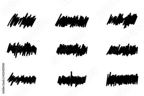 Set of black color handdrawing scribble line on white background
