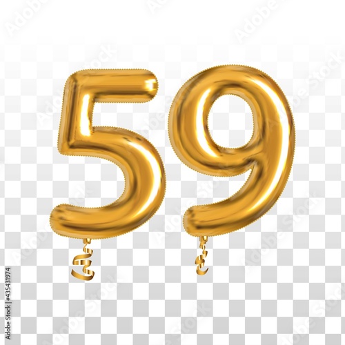 Vector realistic isolated golden balloon number of 59 for invitation decoration on the transparent background. photo