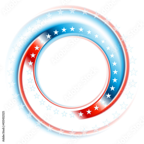 Circle with USA flag colors and stars abstract american background. Modern bright smooth round vector design
