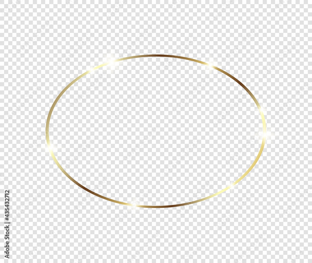 Gold shiny glowing frame with shadows isolated on transparent background. Golden luxury vintage realistic rectangle border. illustration - Vector