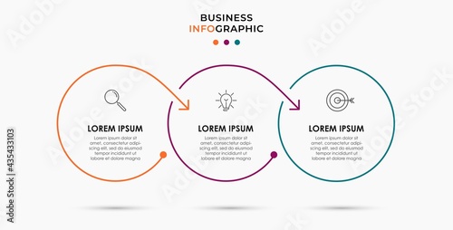 Vector Infographic thin line circle design business template with icons and 3 options or steps. Can be used for process diagram, presentations, workflow layout, banner, flow chart, info graph