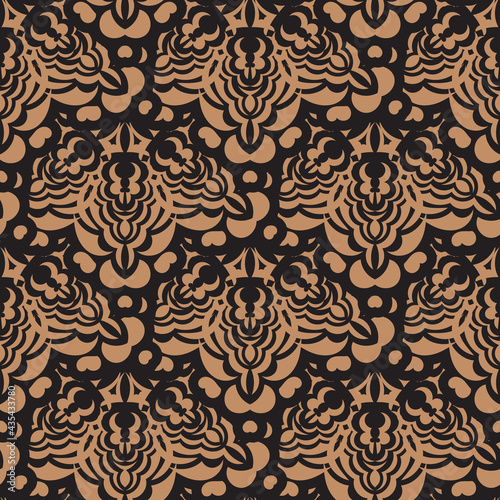 Black-orange seamless pattern with vintage ornaments. Good for murals, textiles and printing. Vector illustration. © Javvani