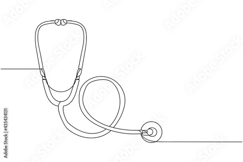 Continuous one line of stethoscope in silhouette. Linear stylized.Minimalist.
