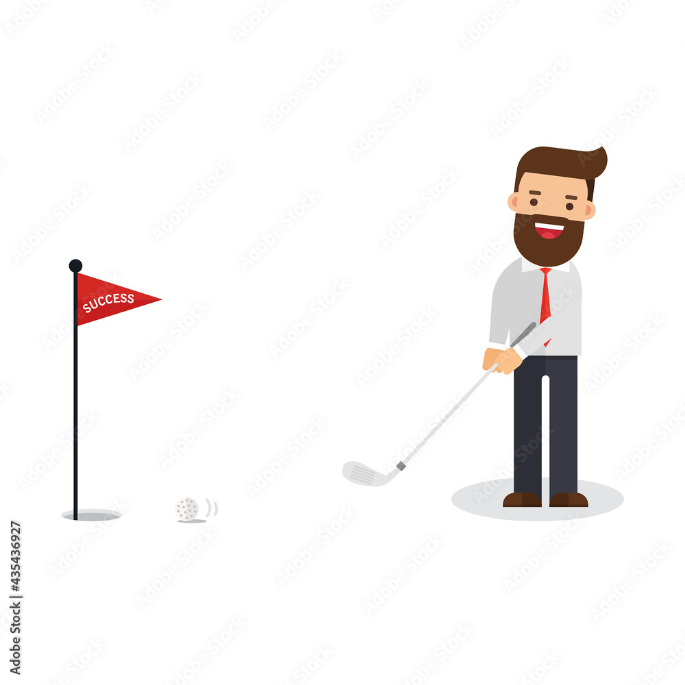 Businessman putting the ball to the hole Businessman putting the ball to the hole