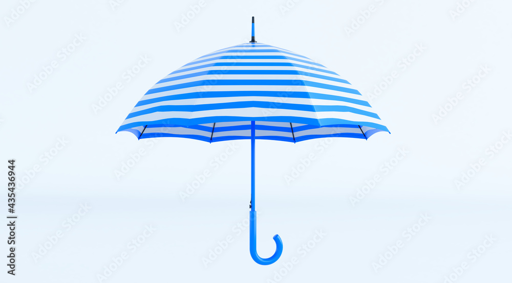 Beach Umbrella blue and White isolated on white background. 3d render