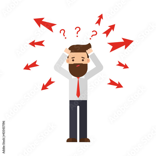 Confused business man choosing directions
