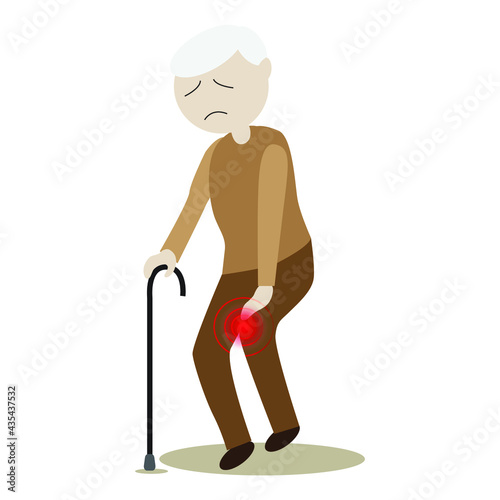 elderly  with knee painful inflamed knee joint suffering from osteoarthritis vector illustration.